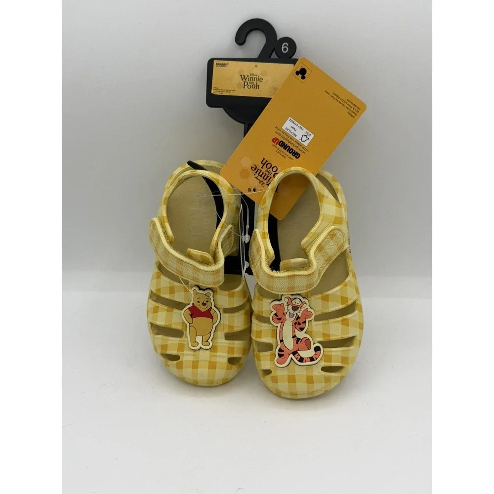 WINNIE THE POOH Toddlers Yellow Gingham Fisherman Sandals Size 6